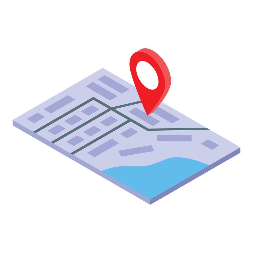 Red pin locating place on isometric city map vector