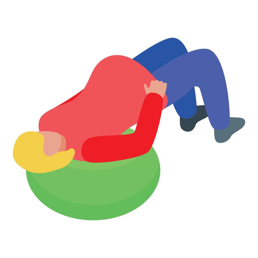 Pregnant woman doing gymnastics with fitness ball, home workout vector