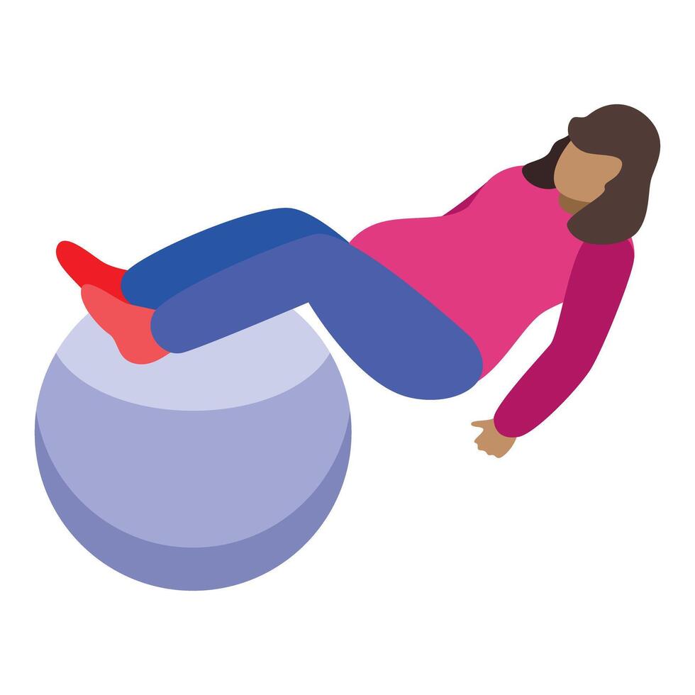 A woman is laying on a ball in a pink shirt vector
