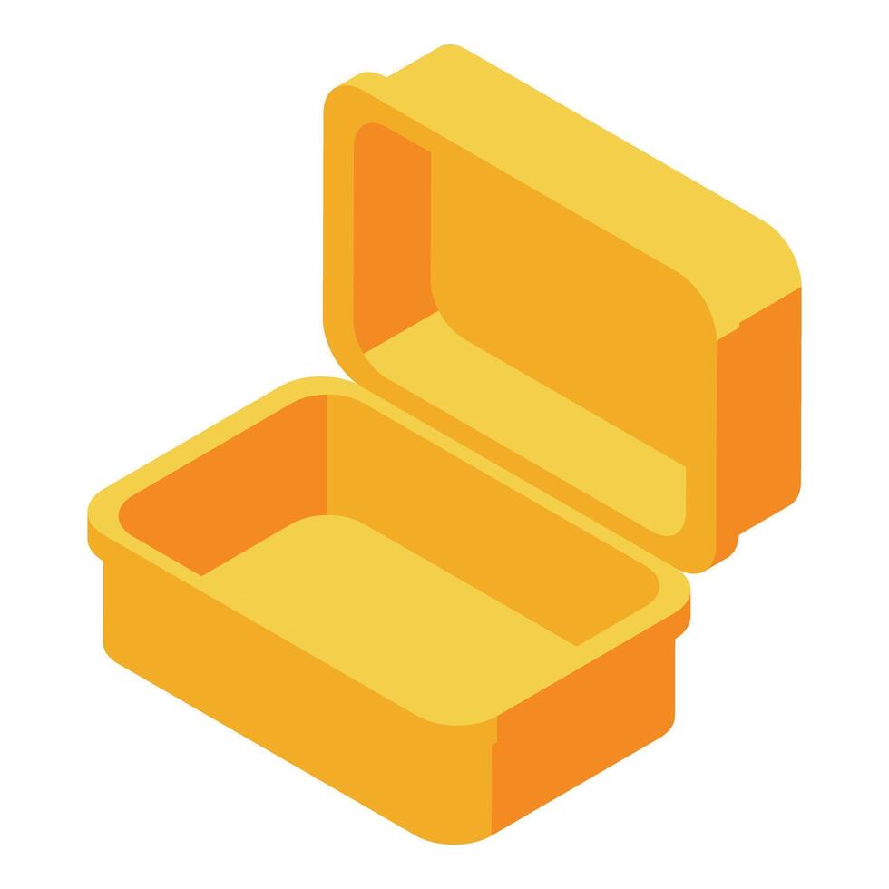 Empty open yellow lunchbox isometric icon representing back to school vector