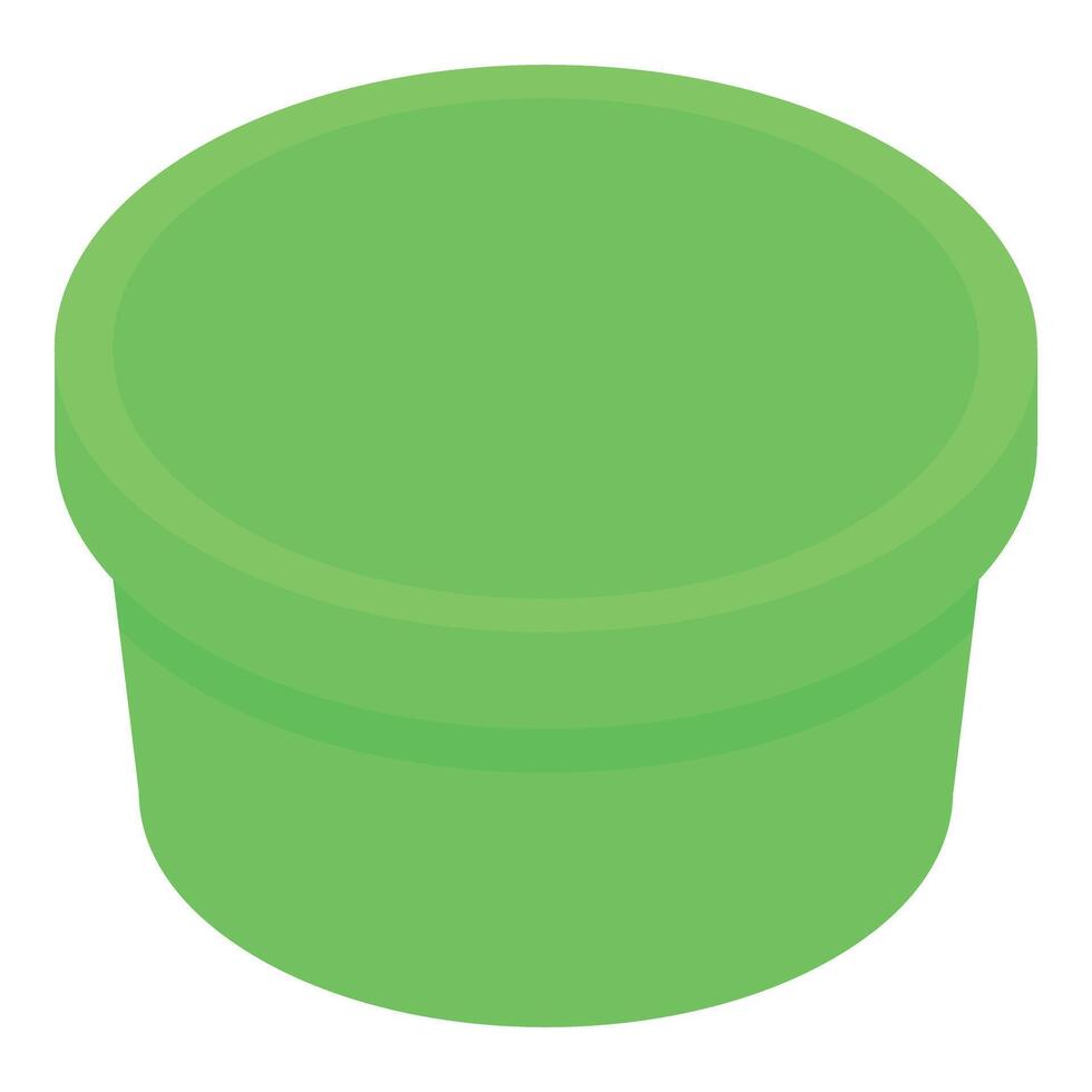 Green empty plastic container with lid open, isometric view vector