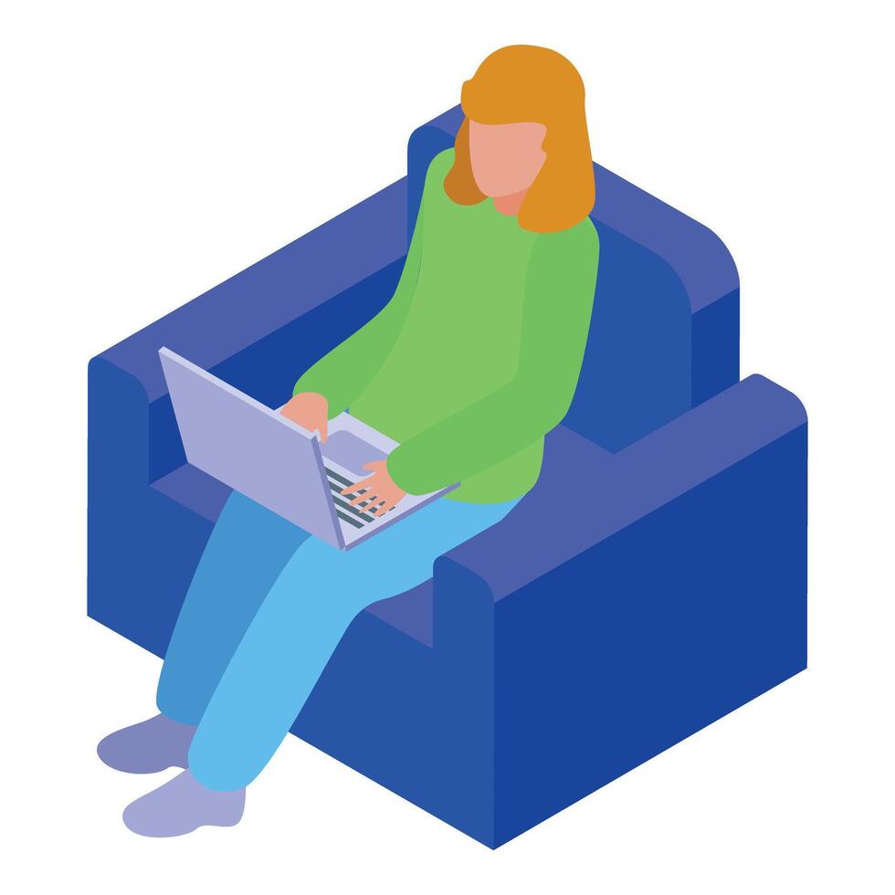 Freelancer working from home sitting on armchair using laptop vector