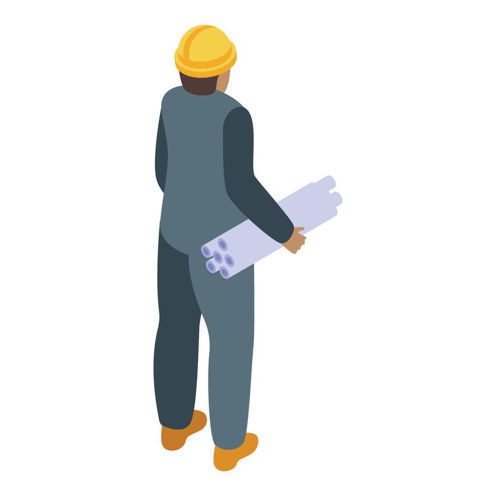 Construction worker holding blueprint, planning and building new project vector