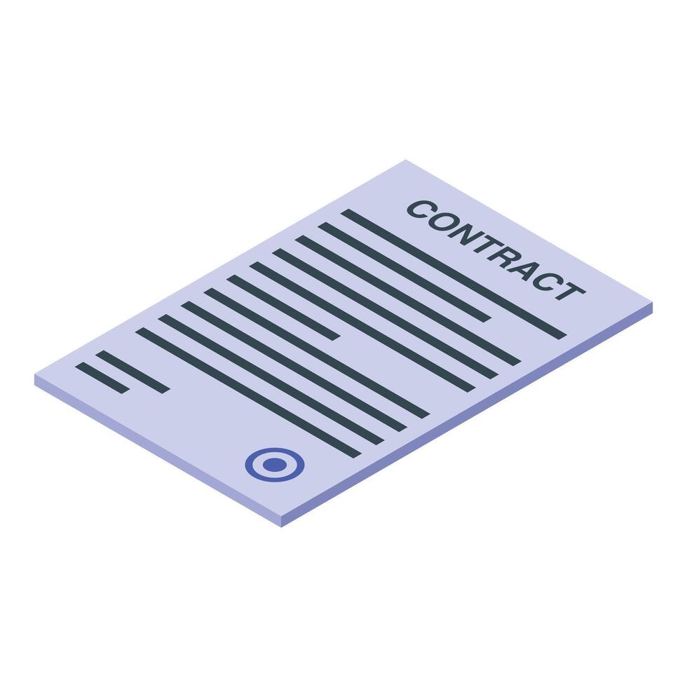 Contract document with signature and isometric view representing official agreement vector