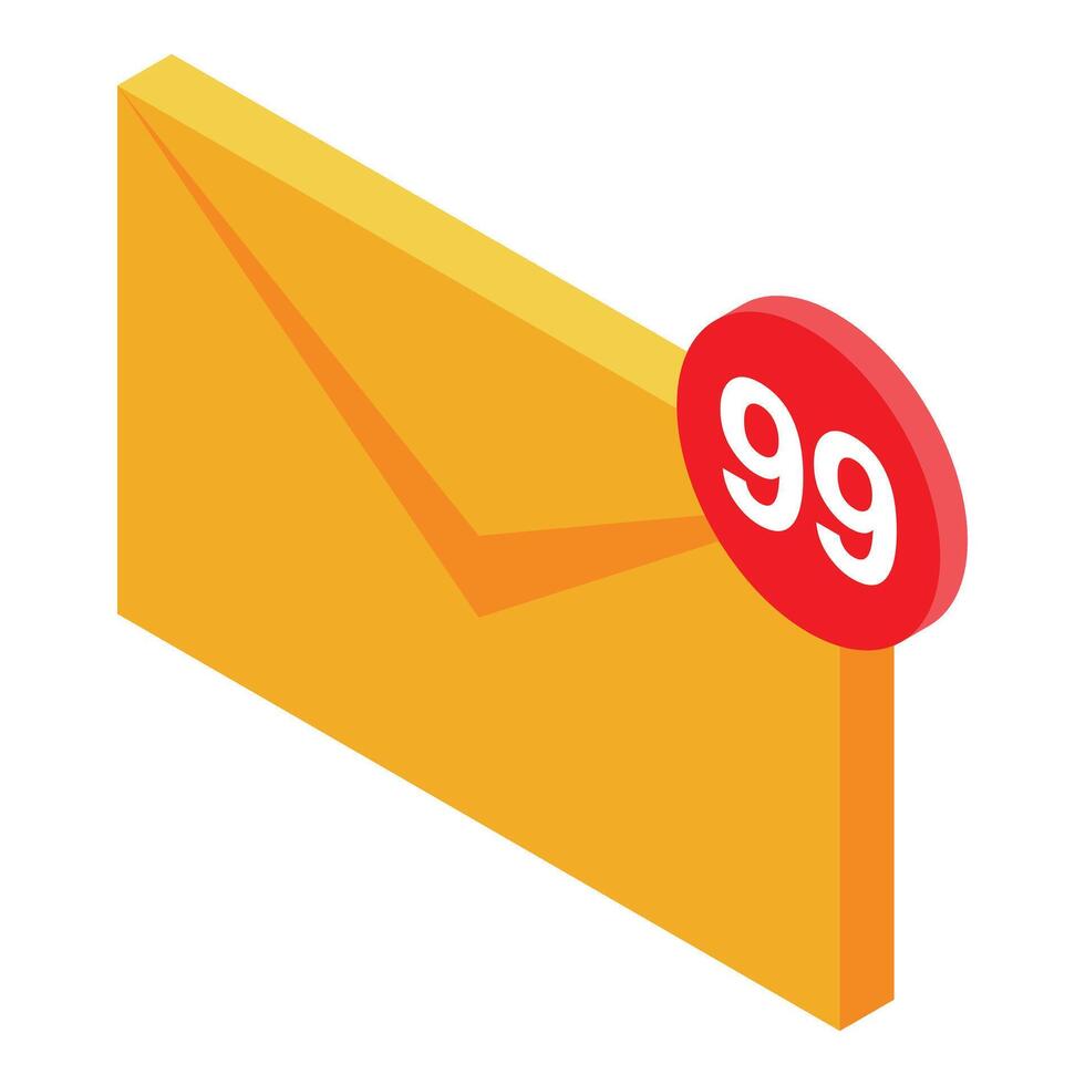 Closed yellow envelope showing 99 unread messages notification vector