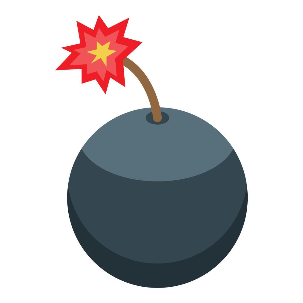 Round bomb exploding with burning fuse, terrorism and danger concept vector