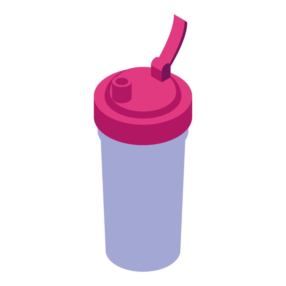 Purple plastic tumbler with pink lid and straw isometric view vector