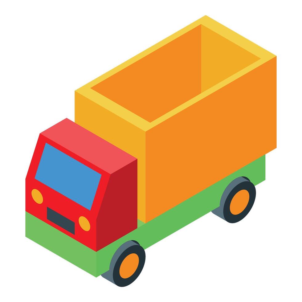 Colorful toy truck transporting goods, an isometric illustration vector