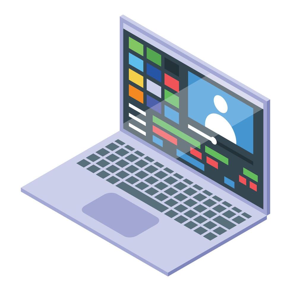 edición software corriendo en computadora portátil, creando atractivo contenido con profesional herramientas vector
