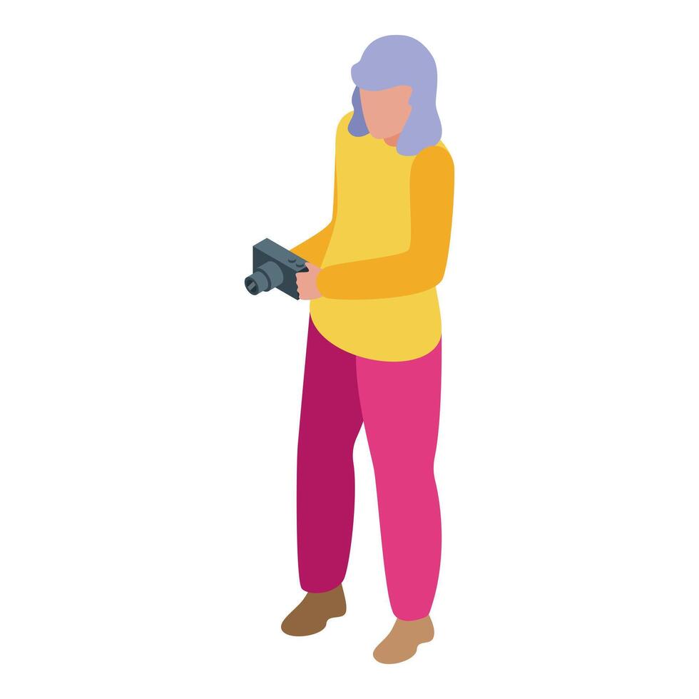 Female photographer holding a compact digital camera is working vector