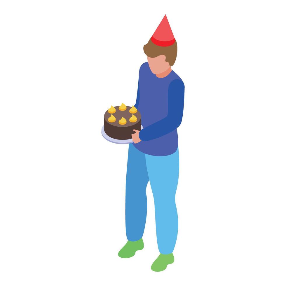 Boy holding birthday cake celebrating special occasion vector