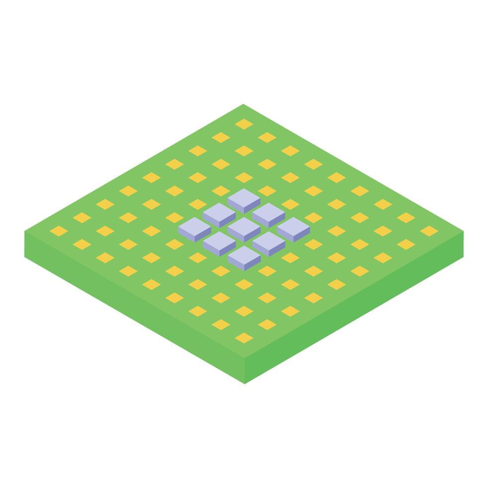 Quantum computing processor showing qubits interacting in isometric view vector