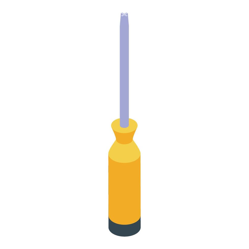 Phillips head screwdriver with yellow handle and purple tip for repairing and constructing vector