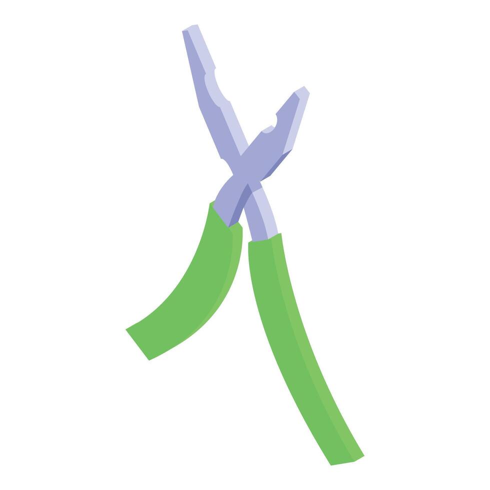 Green hand pliers holding, fixing and repairing vector
