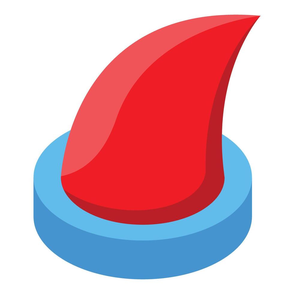 Red shark fin rising from blue base isometric icon vector