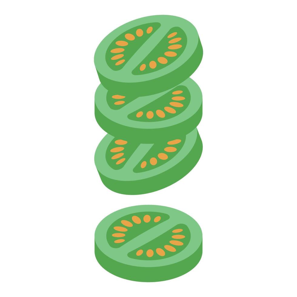 Sliced green tomatoes falling on white background vector