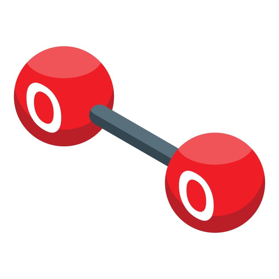 Oxygen molecule structure with red atoms and gray bond representing chemical compound vector