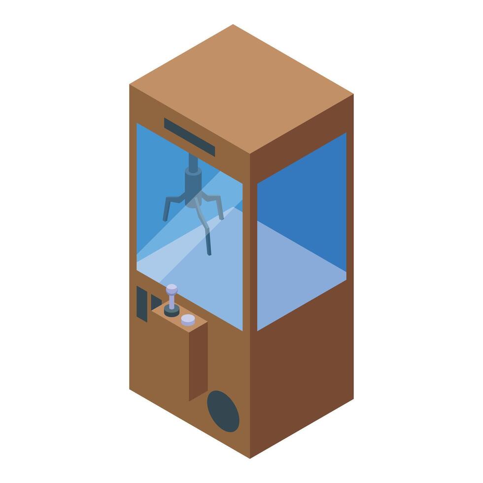 Claw crane arcade game grabbing a toy in isometric view vector