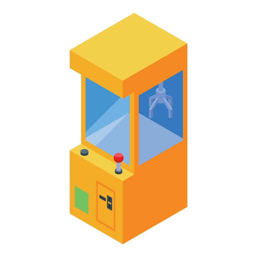 Yellow claw crane arcade game machine with joystick and buttons vector