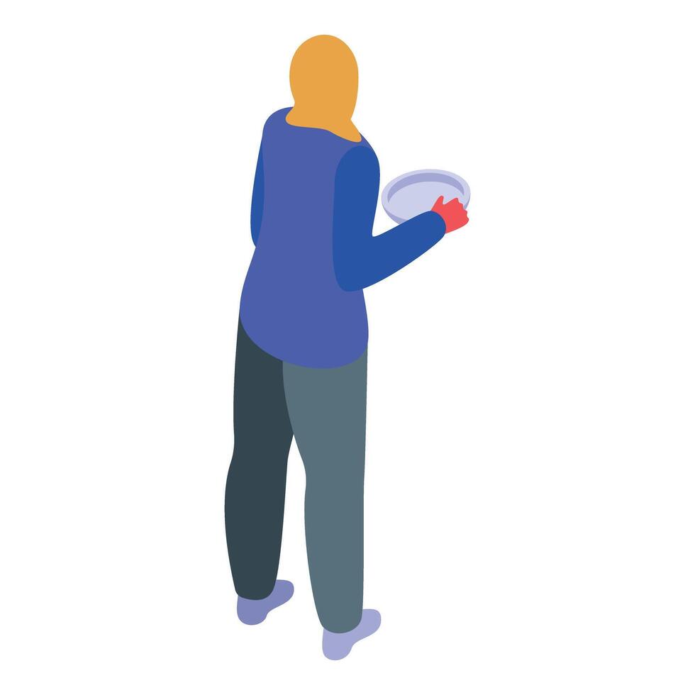 Muslim woman holding empty plate, offering, serving, or receiving vector