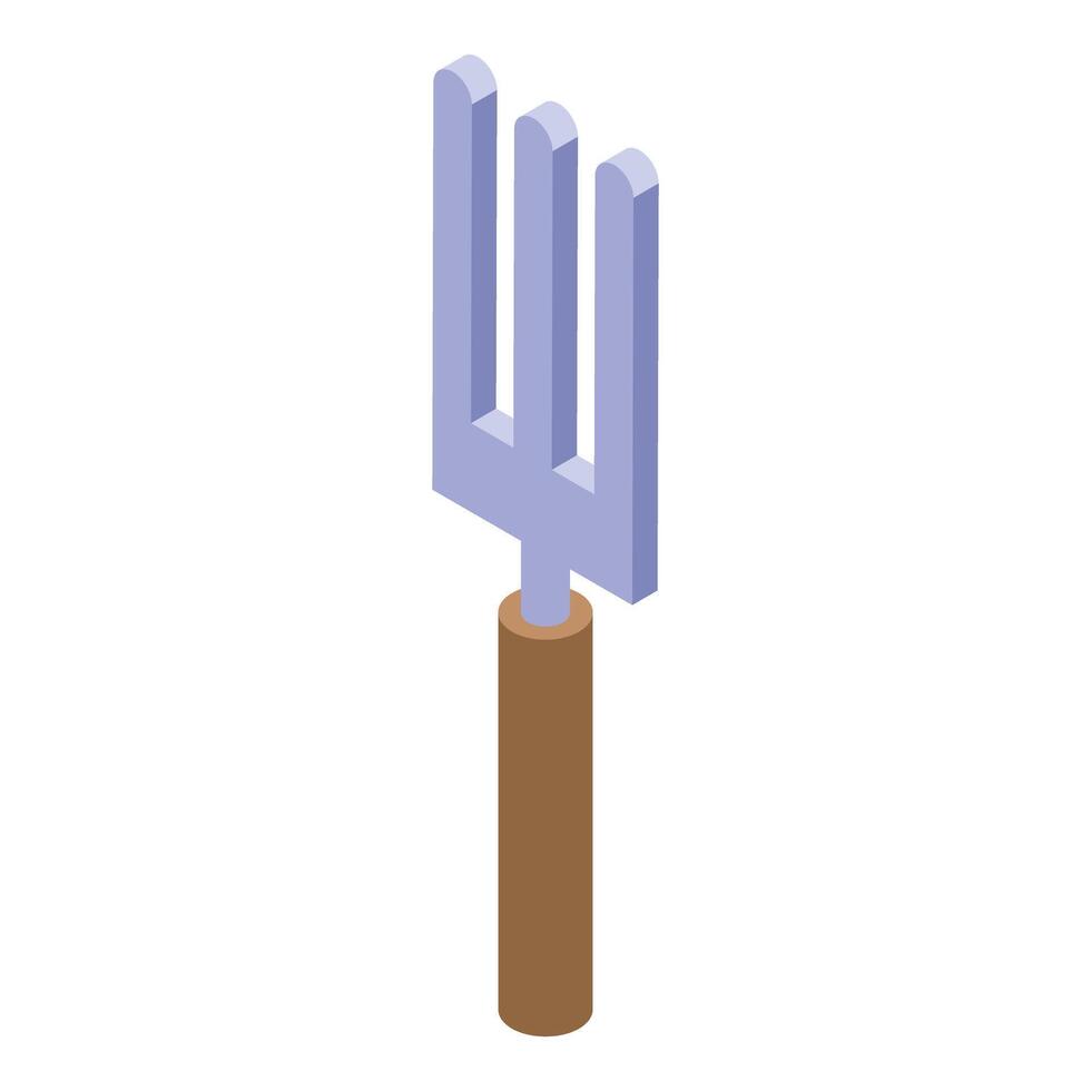 Hand garden fork with wooden handle for digging and cultivating soil vector