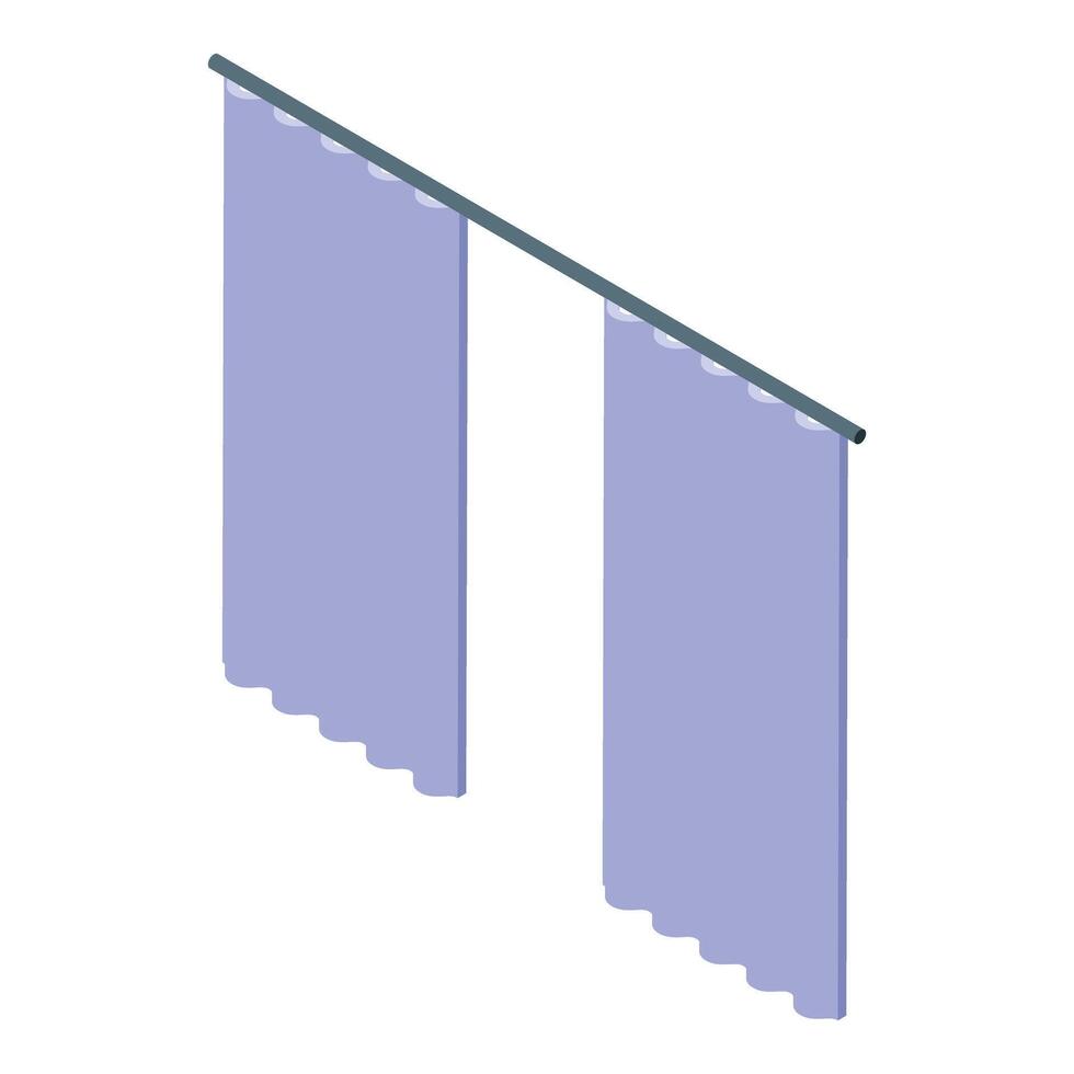 Purple curtains hanging on metal rod isometric view vector