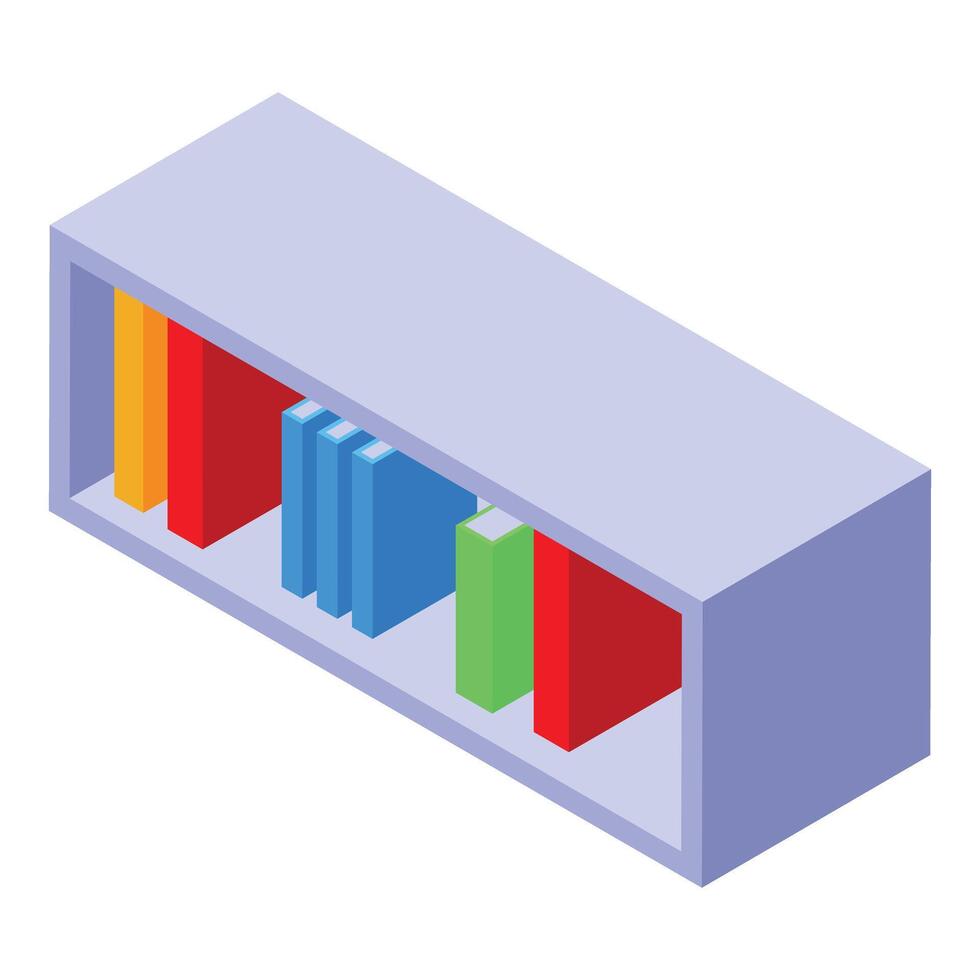 Bookshelf holding colorful books in isometric view vector