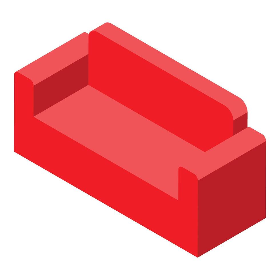 Red sofa representing comfort and relaxation in isometric view vector