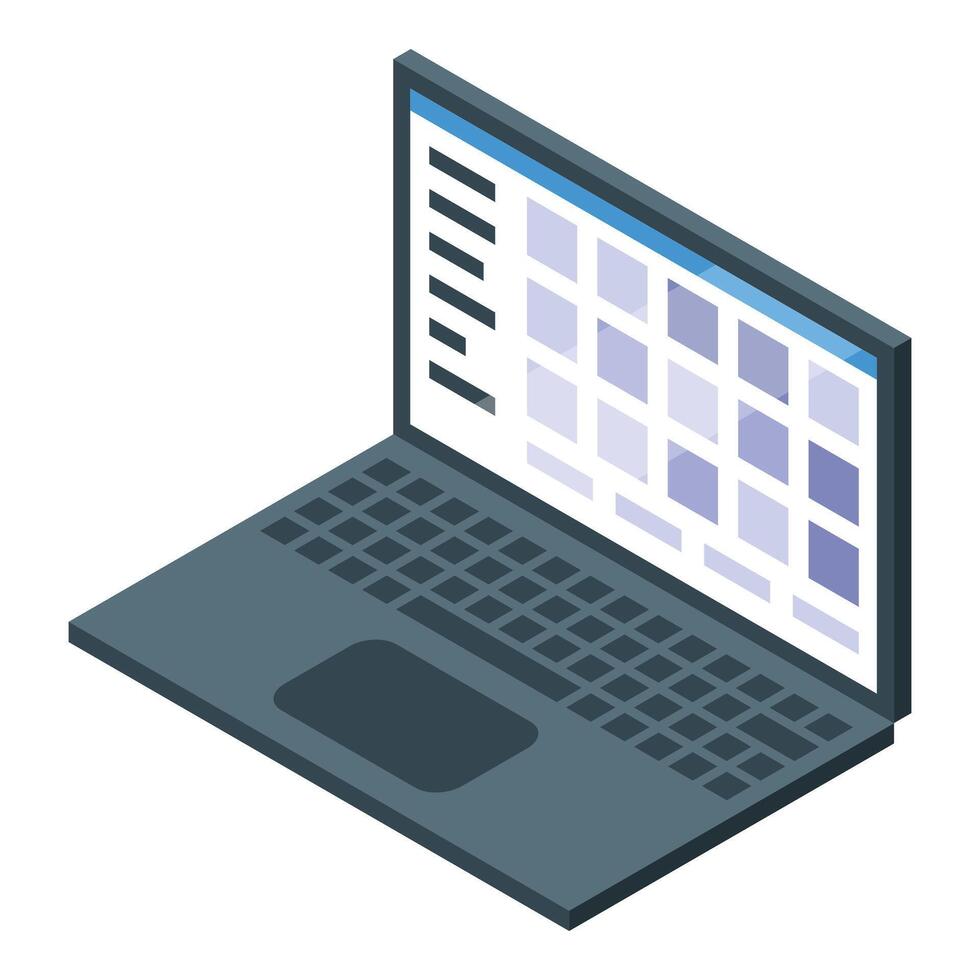 Laptop showing spreadsheet software, representing data analysis and budgeting vector