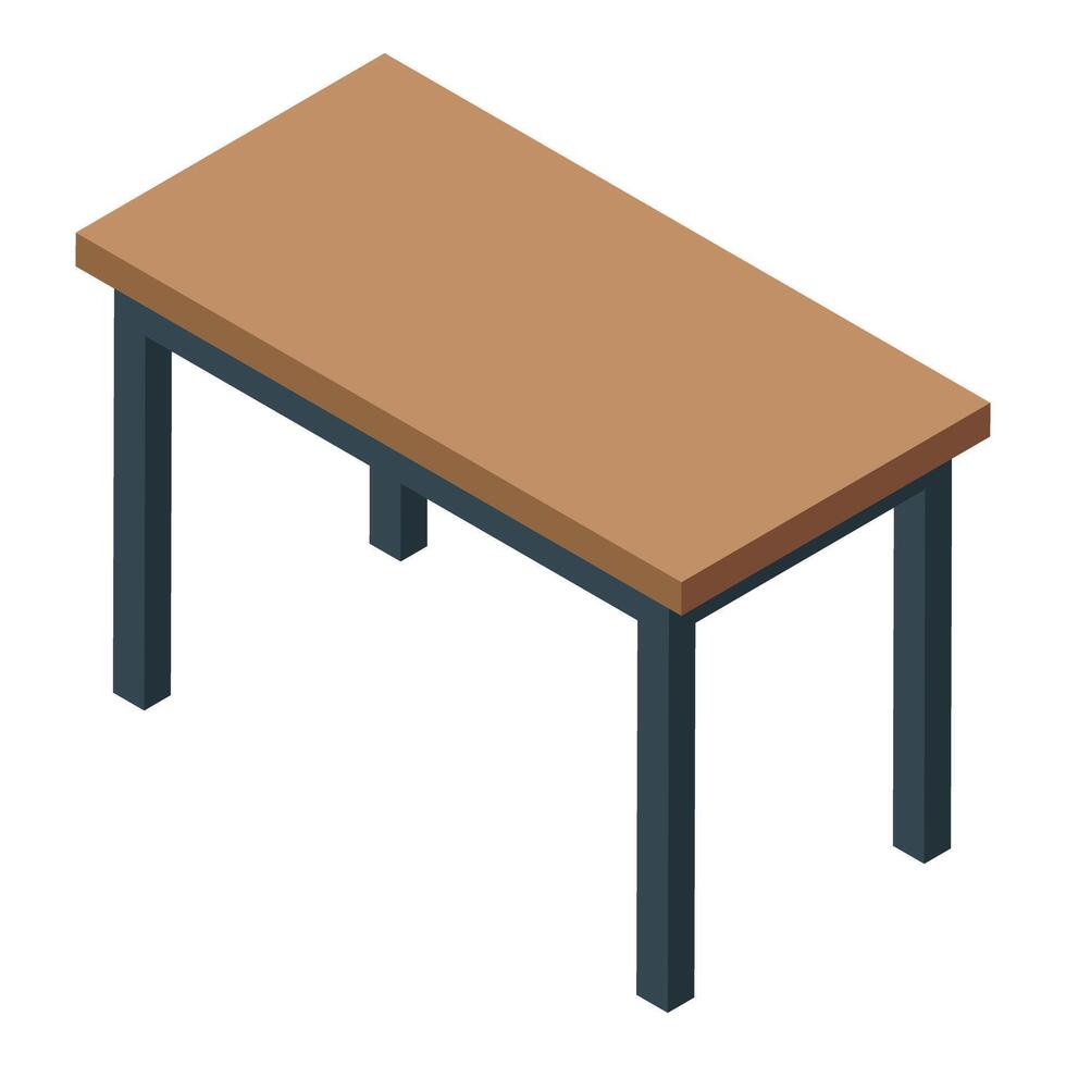 Isometric wooden table with metal legs representing modern furniture design vector