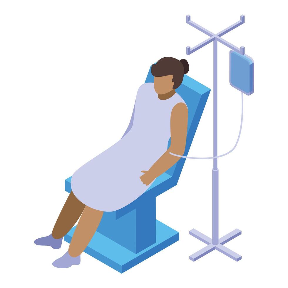 Patient receiving intravenous therapy while sitting on a hospital chair vector