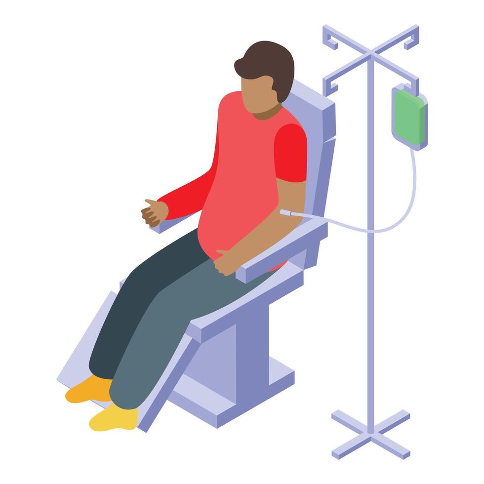 Patient receiving intravenous therapy while sitting comfortably in hospital chair vector