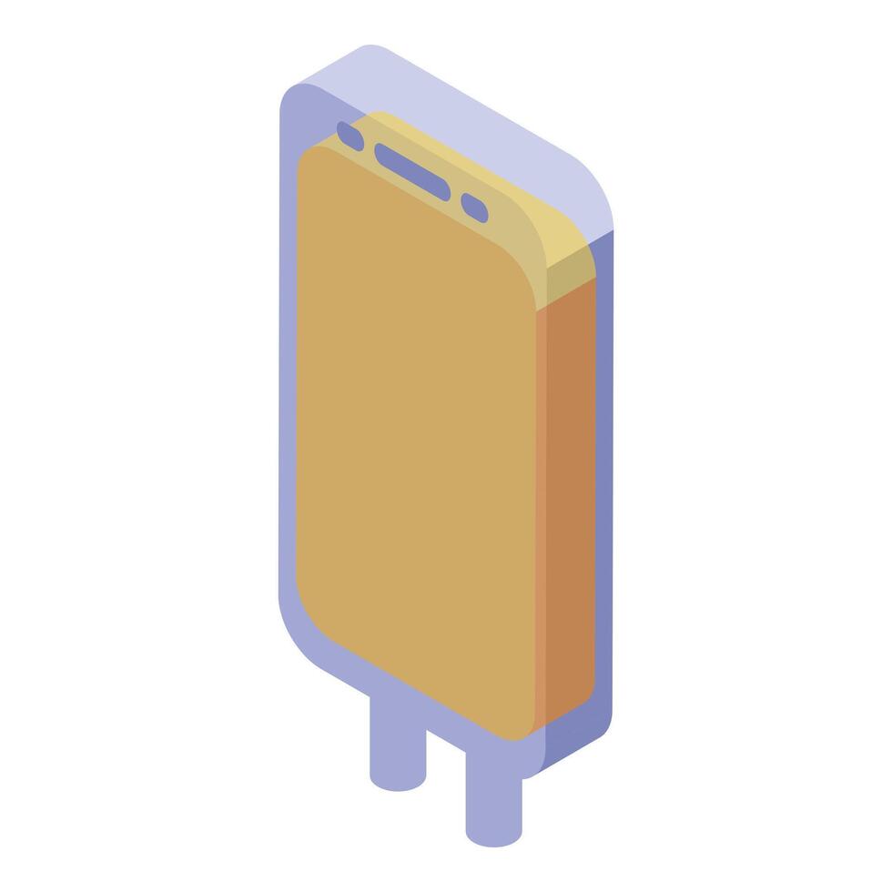 Medical blood bag hanging, delivering life saving fluids isometric icon vector