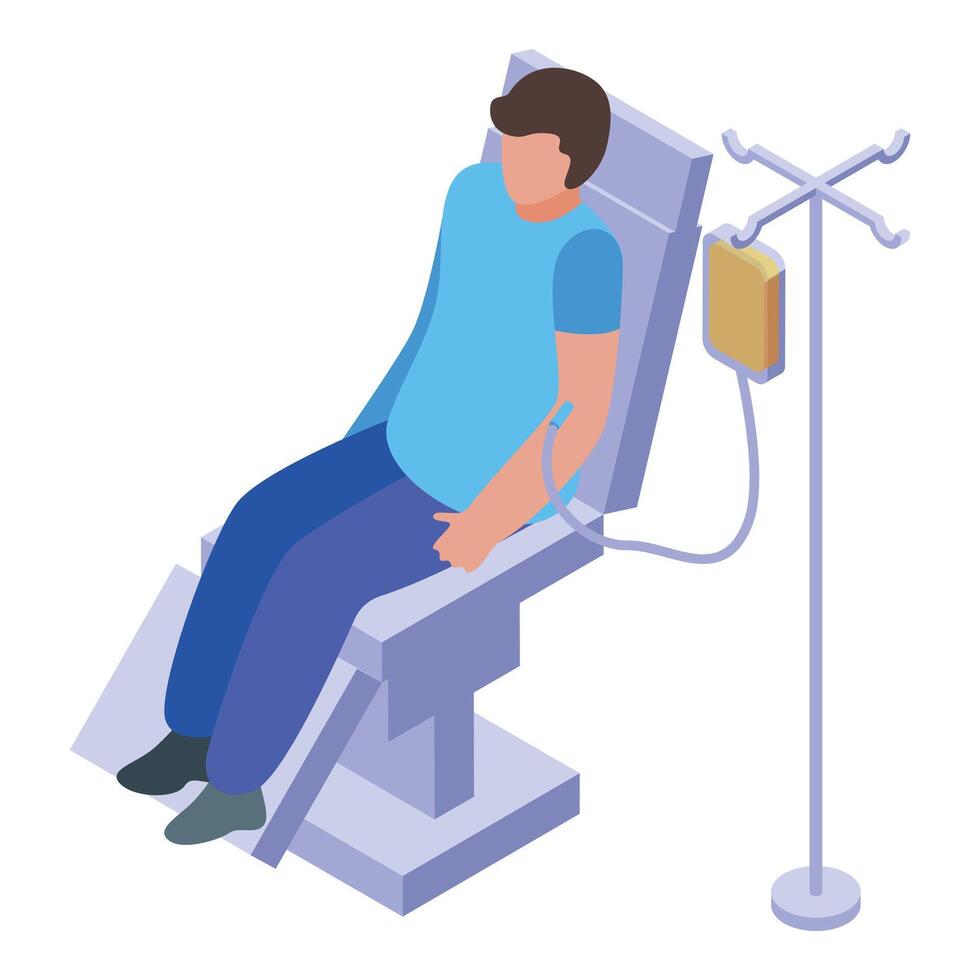 Patient receiving intravenous therapy in hospital chair vector