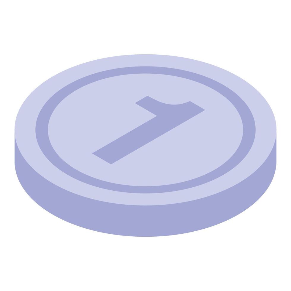 Purple coin showing number one isometric icon vector