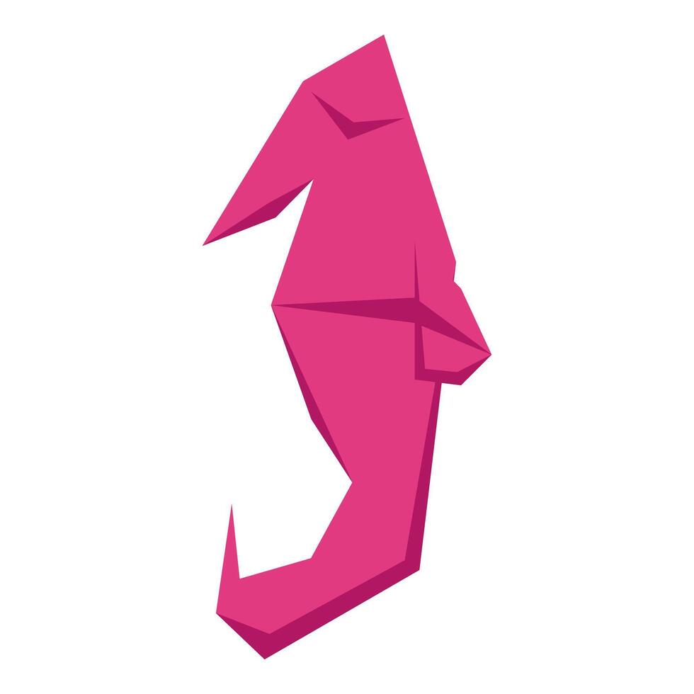Pink origami seahorse swimming underwater on white background vector