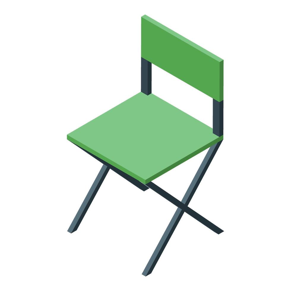 Green folding chair with metal legs isometric view vector