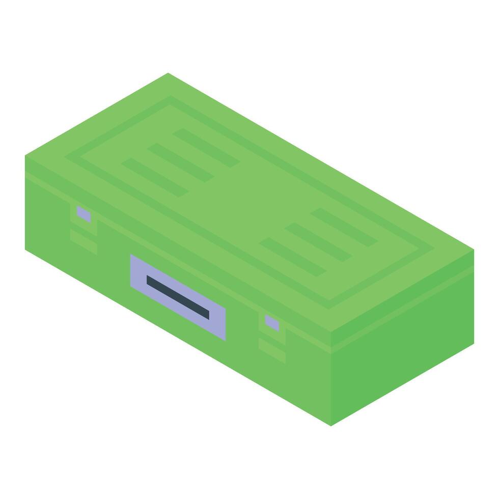 Green isometric toolbox representing construction and repair tools vector