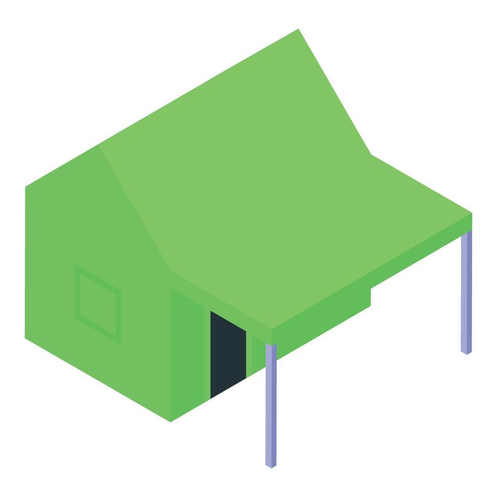 Green prefabricated tent house with canopy for camping or events vector