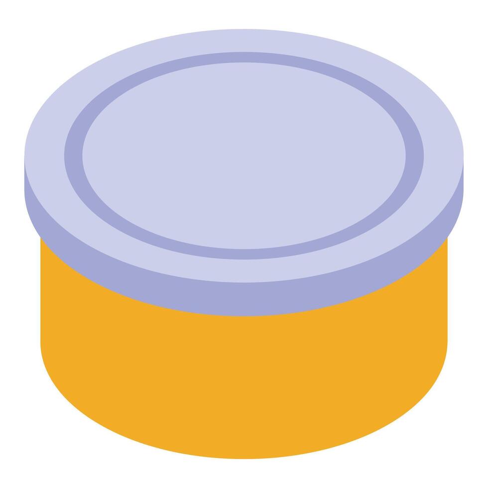 Closed round orange container with purple lid storing food vector