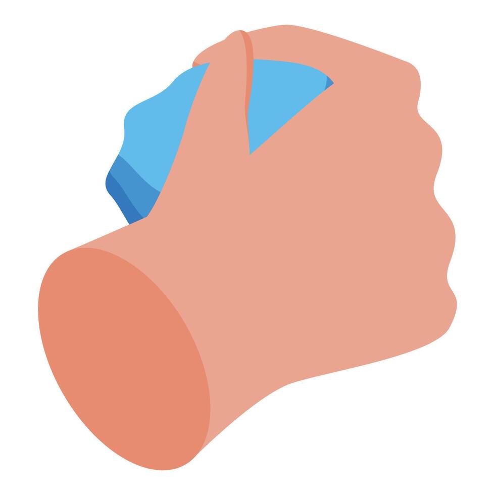 Hand holding and squeezing stress ball for relaxation vector