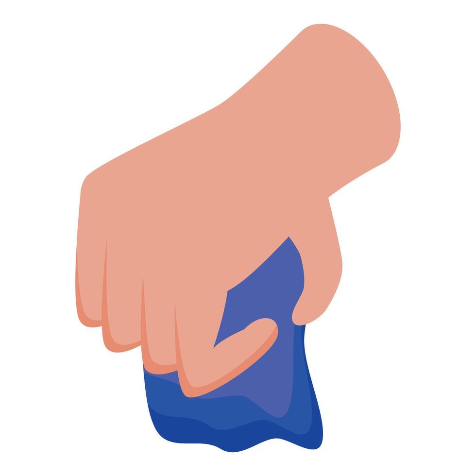 Hand holding and stretching blue slime, sensory play vector