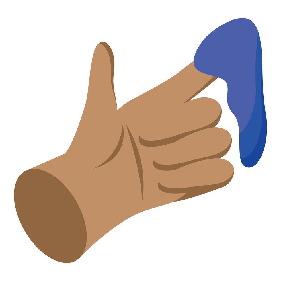Cartoon hand touching blue slime, playing with sticky goo vector