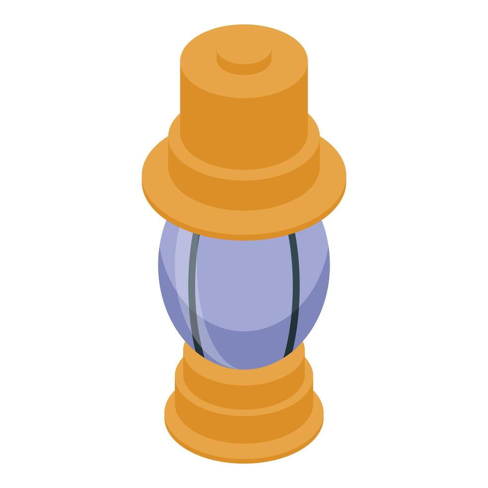 Camping lantern illuminating the night with warm glow, isometric icon vector