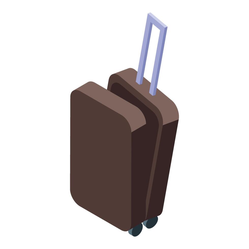 Brown wheeled suitcase ready for traveling isometric icon vector