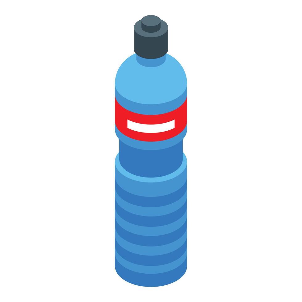 Blue plastic water bottle with red label in isometric view vector