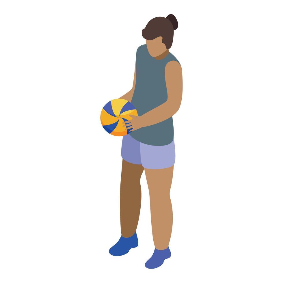 Young female volleyball player holding ball getting ready for serving vector