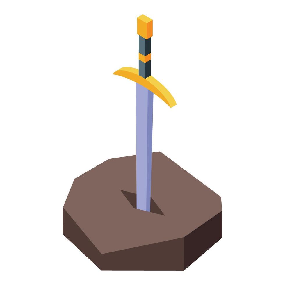 Isometric knight sword in stone icon illustrating courage vector