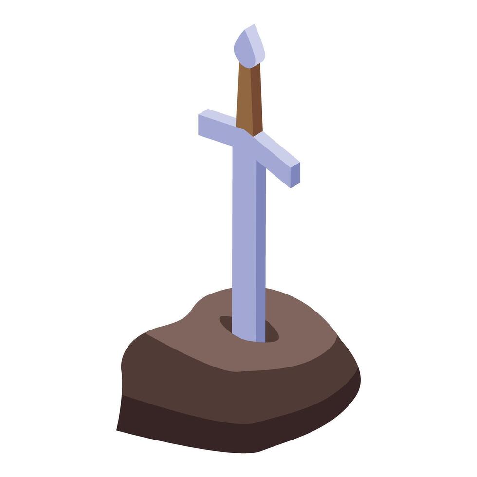 Legendary sword stuck in stone creating mythical atmosphere isometric icon vector