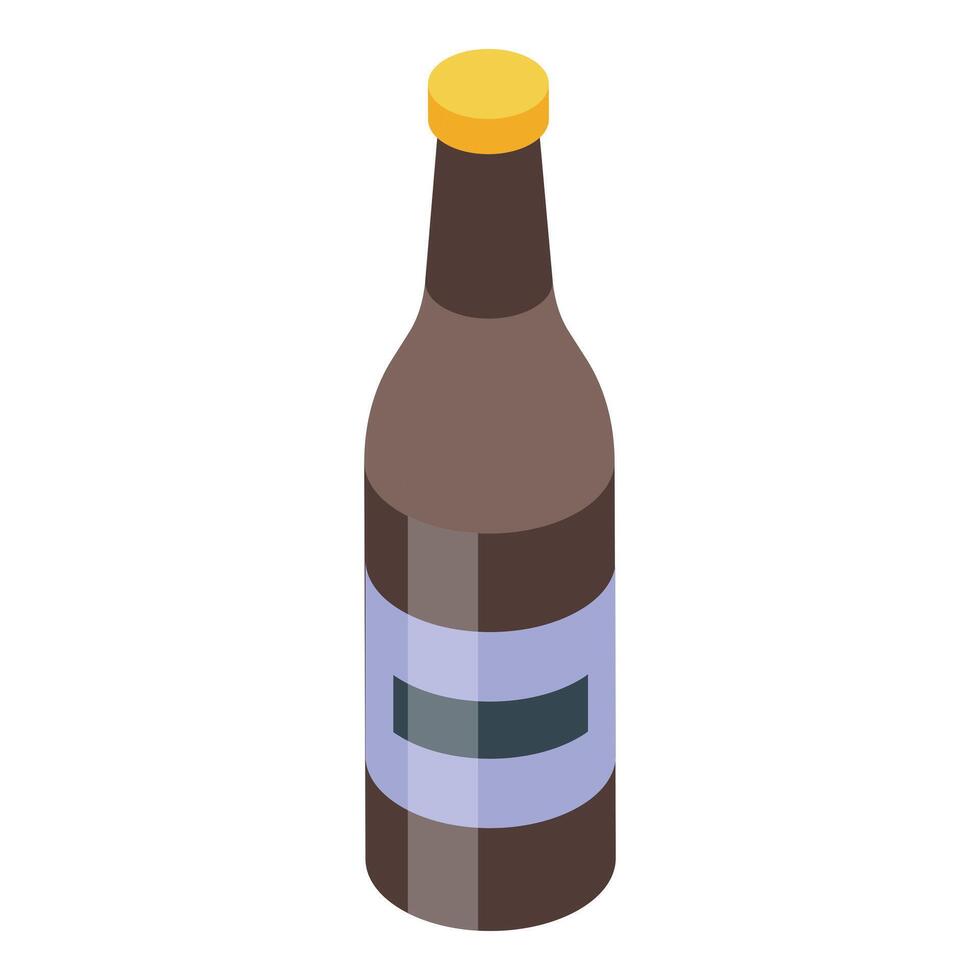 Isometric brown beer bottle with yellow cap and generic label vector